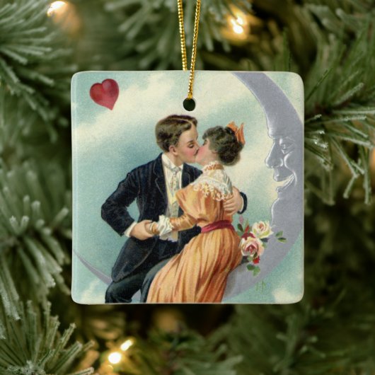 Victoriaans Valentijnsdag Kiss on the Moon Keramisch Ornament (Boom)