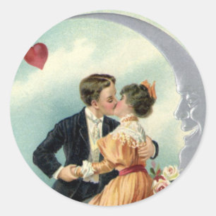 Victoriaans Valentijnsdag  Kiss on the Moon Ronde Sticker