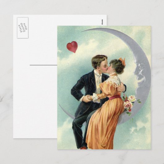  Victoriaans Valentijnsdag Kus op de maan Feestdagenkaart (Voorkant / Achterkant)