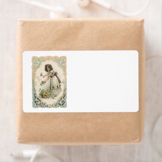 Victoriaans Valentijnsdag, meisje met Rozen Etiket (Insitu)