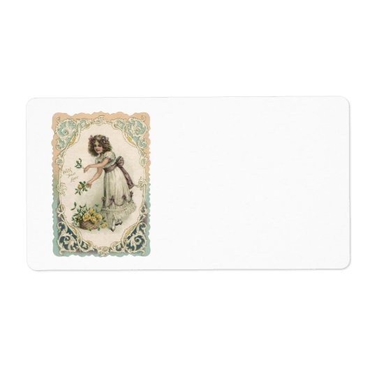  Victoriaans Valentijnsdag, meisje met Rozen Etiket (Voorkant)