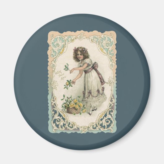  Victoriaans Valentijnsdag, meisje met Rozen Magneet (Voorkant)