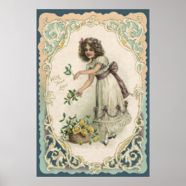  Victoriaans Valentijnsdag, meisje met Rozen Poster