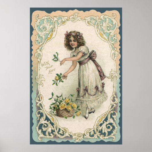  Victoriaans Valentijnsdag, meisje met Rozen Poster (Voorkant)