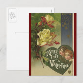  Victoriaans Valentijnsdag, meisjes en Rozen Feestdagenkaart (Voorkant / Achterkant)