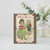 Victoriaans Valentijnsdag, verlegen kinderen Feestdagenkaart (Staand voorkant)