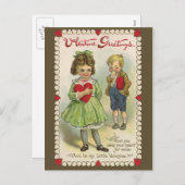  Victoriaans Valentijnsdag, verlegen kinderen Feestdagenkaart (Voorkant / Achterkant)