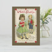 Victoriaans Valentijnsdag, verlegen kinderen Feestdagenkaart (Staand voorkant)