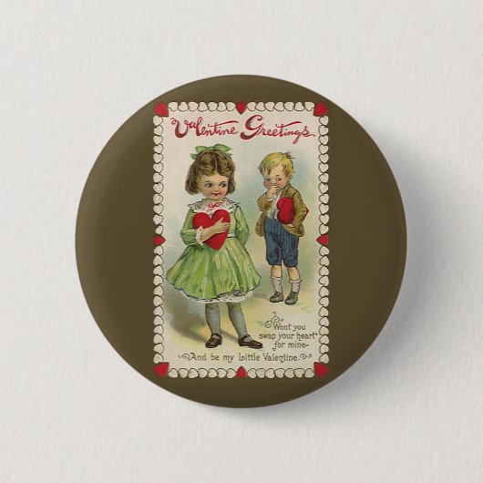  Victoriaans Valentijnsdag, verlegen kinderen Ronde Button 5,7 Cm (Voorkant)