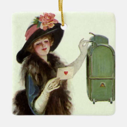  Victoriaans Valentijnsdag Vrouw-liefdesbrief Keramisch Ornament (Voorkant)