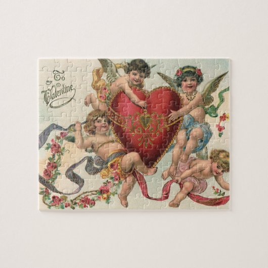  Victoriaans Valentijnse , Cherubs Angels Heart Legpuzzel (Horizontaal)