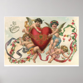  Victoriaans Valentijnse , Cherubs Angels Heart Poster