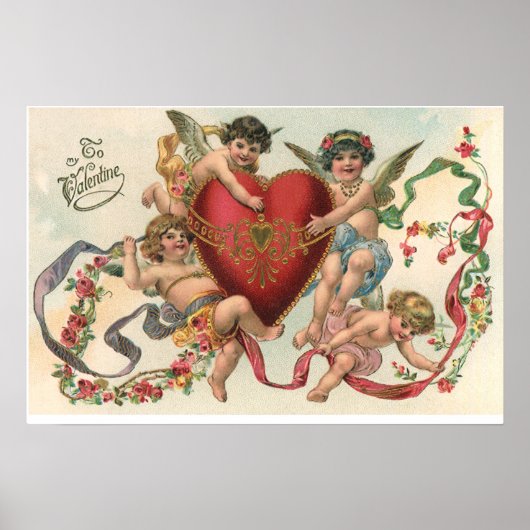 Victoriaans Valentijnse , Cherubs Angels Heart Poster (Voorkant)