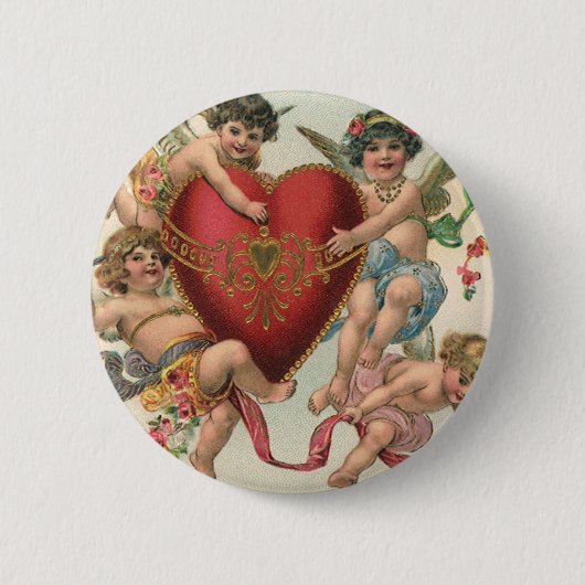 Victoriaans Valentijnse , Cherubs Angels Heart Ronde Button 5,7 Cm (Voorkant)