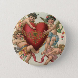  Victoriaans Valentijnse , Cherubs Angels Heart Ronde Button 5,7 Cm