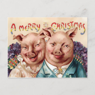  Victoriaans Varkens Kerstmis Briefkaart