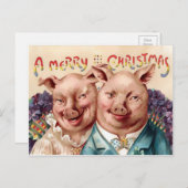  Victoriaans Varkens Kerstmis Briefkaart (Voorkant / Achterkant)
