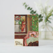 Victoriaans venster Snooping Santa Briefkaart (Staand voorkant)