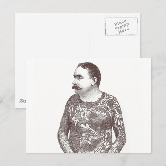 Victoriaans vent met tatoeage Mustache Briefkaart (Voorkant / Achterkant)