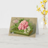 Victoriaans Verjaardag Kaart Roze Rozen  Boek (Gele Bloem)