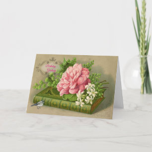 Victoriaans Verjaardag Kaart Roze Rozen  Boek