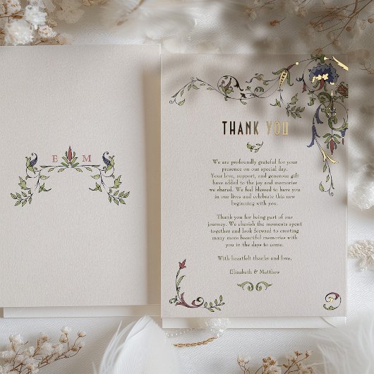 Victoriaans verlichte goudfolie dank u kaart