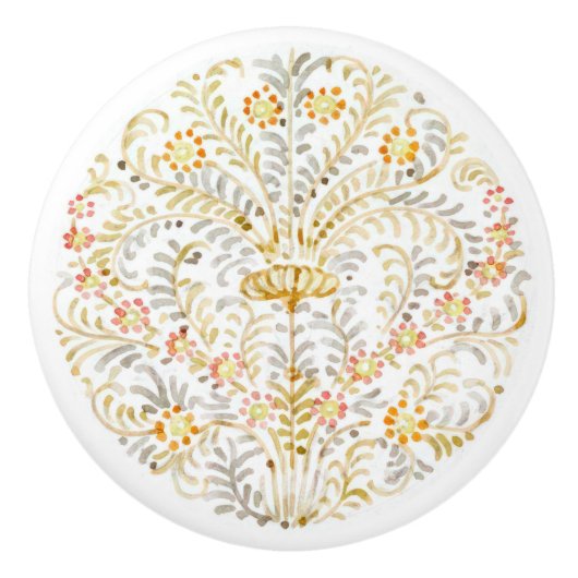 Victoriaans vervaagde filigraan bloemige Waterverf Keramische Knop (Voorkant)