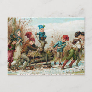 Victoriaans Vintage-kerstloggers voor kinderen Feestdagenkaart