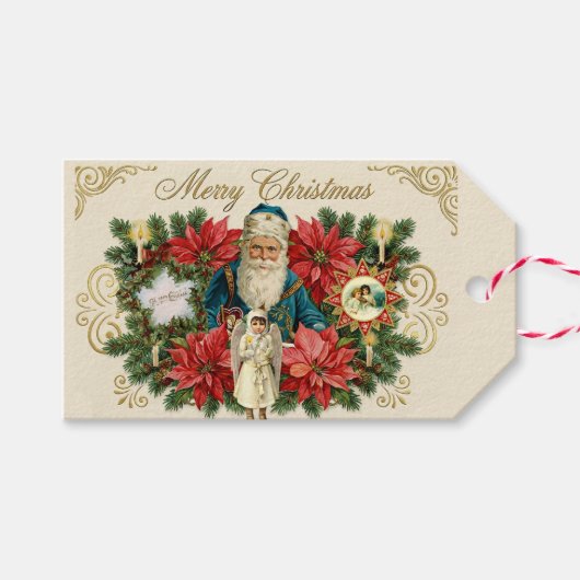 Victoriaans Vintage Kerstmis Cadeaulabel (Voorkant (Horizontaal))