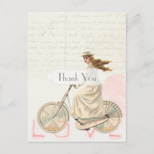 Victoriaans vintage meisje op een fiets Dank je we Briefkaart
