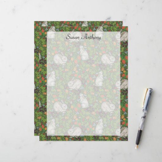 Victoriaans Vintage witbunny Rabbit Garden Paper (Voorkant / Achterkant in situ)