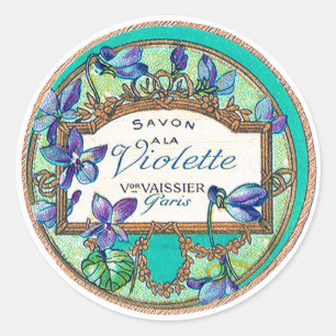 Victoriaans violet parfum paarse blauwgroen gouden ronde sticker