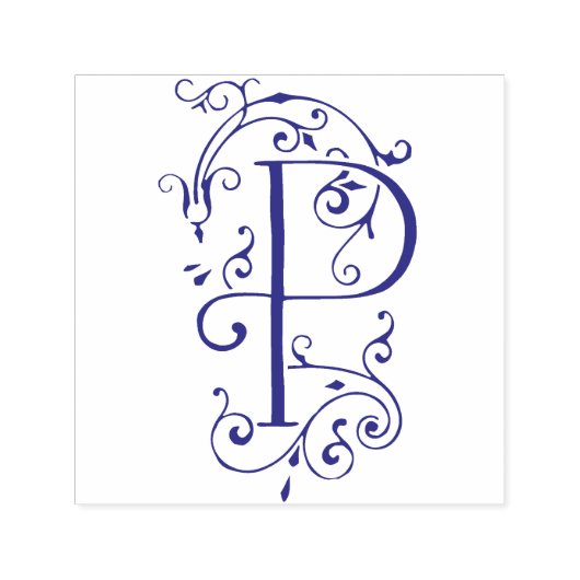 Victoriaans Vlaamse Letter P Monogram Zelfinktende Stempel (Design)