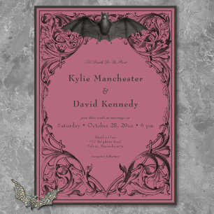 Victoriaans vleermuis tot de dood Black & Wine Wed Kaart