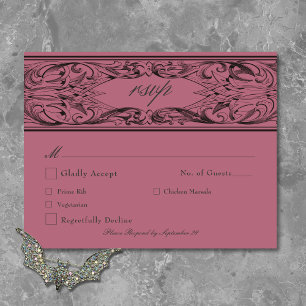 Victoriaans vleermuis tot de dood Black & Wine Wed RSVP Kaartje