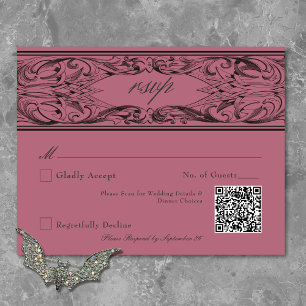 Victoriaans vleermuis tot de dood Black & Wine Wed RSVP Kaartje