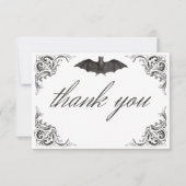 Victoriaans vleermuis tot de dood zwart wit bruilo bedankkaart (Voorkant)