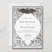 Victoriaans vleermuis tot de dood zwart-wit bruilo kaart (Voorkant)