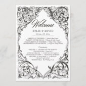 Victoriaans vleermuis tot de dood zwart-wit bruilo programmakaart (Voorkant)