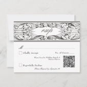 Victoriaans vleermuis tot de dood zwart-wit bruilo RSVP kaartje (Voorkant)