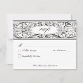 Victoriaans vleermuis tot de dood zwart-wit bruilo RSVP kaartje (Voorkant)