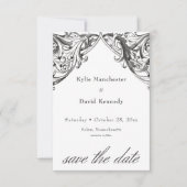 Victoriaans vleermuis tot de dood zwart wit bruilo save the date (Voorkant)