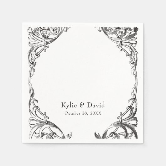 Victoriaans vleermuis tot de dood zwart-wit bruilo servet (Voorkant)