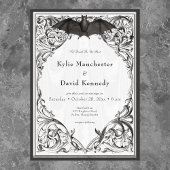 Victoriaans vleermuis tot de dood zwart-wit bruilo vellum uitnodigingen