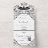 Victoriaans vleermuis tot de dood zwart wit QR-cod All In One Uitnodiging (Binnen)