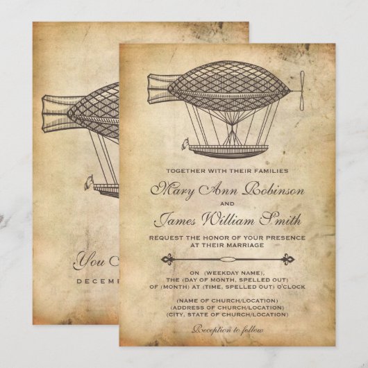 Victoriaans vliegveld Steampunk Wedding Kaart (Voorkant / Achterkant)