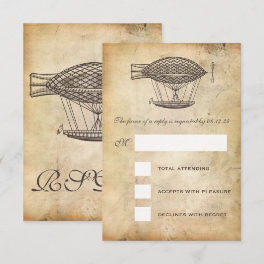 Victoriaans vliegveld Steampunk Wedding RSVP (Voorkant / Achterkant)