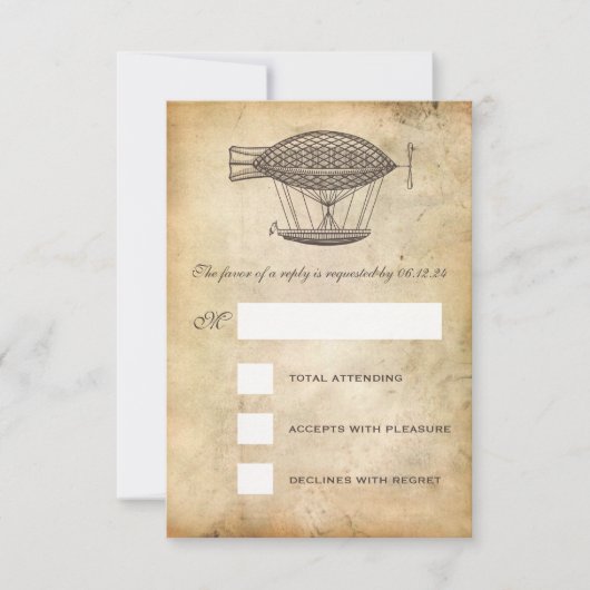 Victoriaans vliegveld Steampunk Wedding RSVP Kaartje (Voorkant)