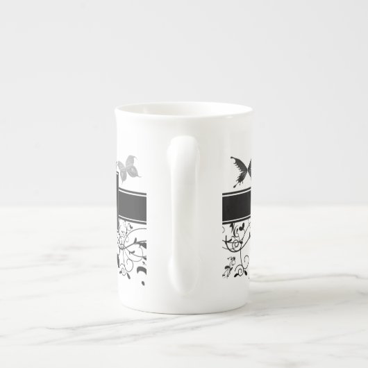 Victoriaans vlinderzwart-wit porselein kop (Achterkant)