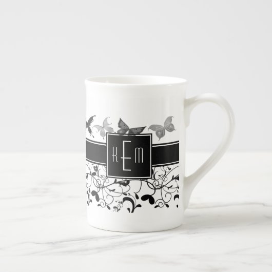 Victoriaans vlinderzwart-wit porselein kop (Rechts)